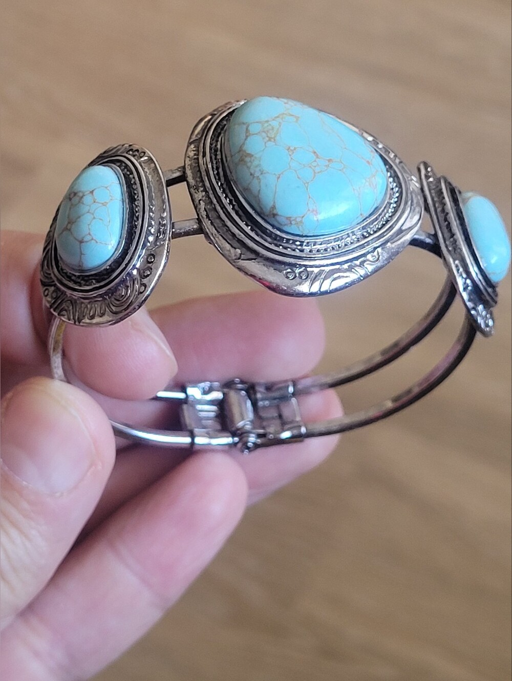 Sterling Style Turquoise Stone Cuff Bracelet - Blue